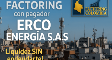 Factoring con pagador ERCO ENERGIA SAS, Vista panorámica de una ciudad con antenas de energía eléctrica, representando el sector industrial atendido por ERCO."